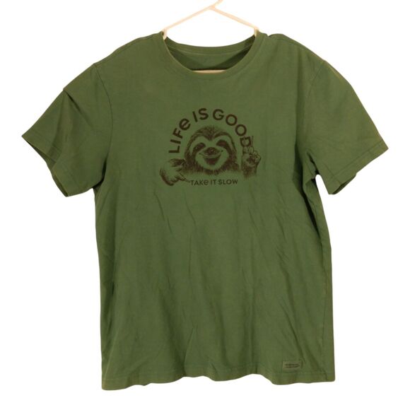 Life is Good tshirt mens M Medium green sloth take it slow crusher tee crew neck - Picture 1 of 8